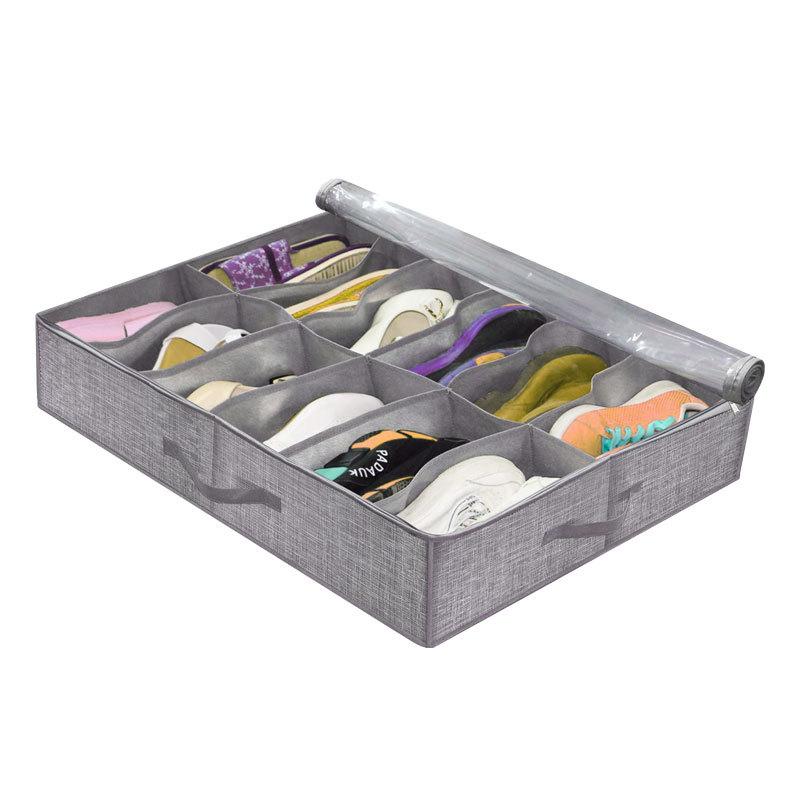 Shoe Storage Organizer box for Under Bed, Fit 12 Pairs, Collapsible Closet Underbed Shoes Container Bags with Reinforced Handles