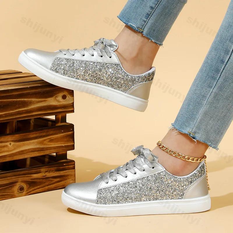 Stylish Brand Sport Shoes for Women Gold Shiny Trendy Female Running Sneakers Platform Flats Outdoor Fitness Walking Travel Shoe