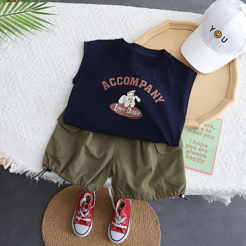 

Летний костюм без рукавов для мальчиков Модная одежда для мальчиков Детский красивый жилет Летняя одежда 120 темно-синий