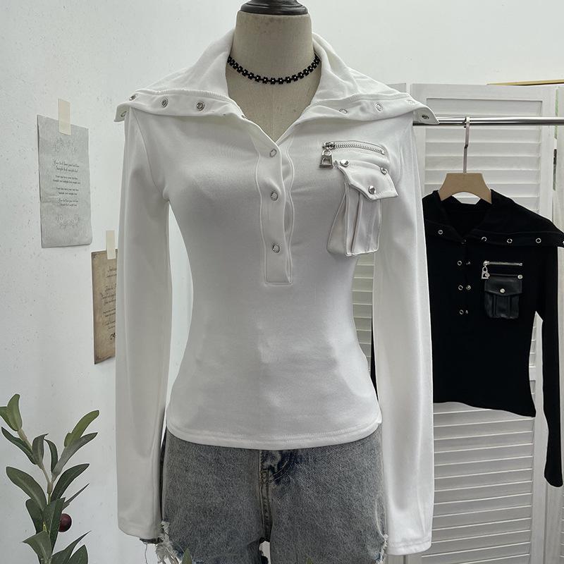 

Real Shot Dark Punk High Neck Versatile Slimming Long Sleeve Women s Top One Size білий