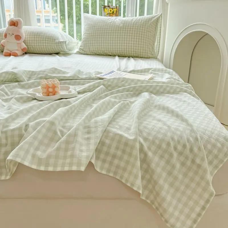 Bed Sheets Plaid Soft Washable Comfortable Adults Students Bedding Bedspread Protective Non-fade King Queen Size Cover Household