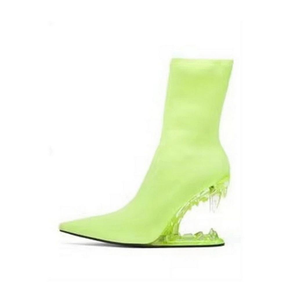 Fashion 11cm Hollow Out Heel Wedges Booties,Ankle Boots,Women Stretch Botas,Fetish Shoes.Slip On,Black,Pink,Green,Red,White,Dropship