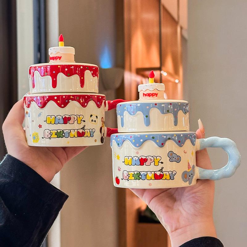Girlfriend Birthday Gift Cute Cream Cake Cup Girls Ceramic Mug Ritual Souvenir Gift Box