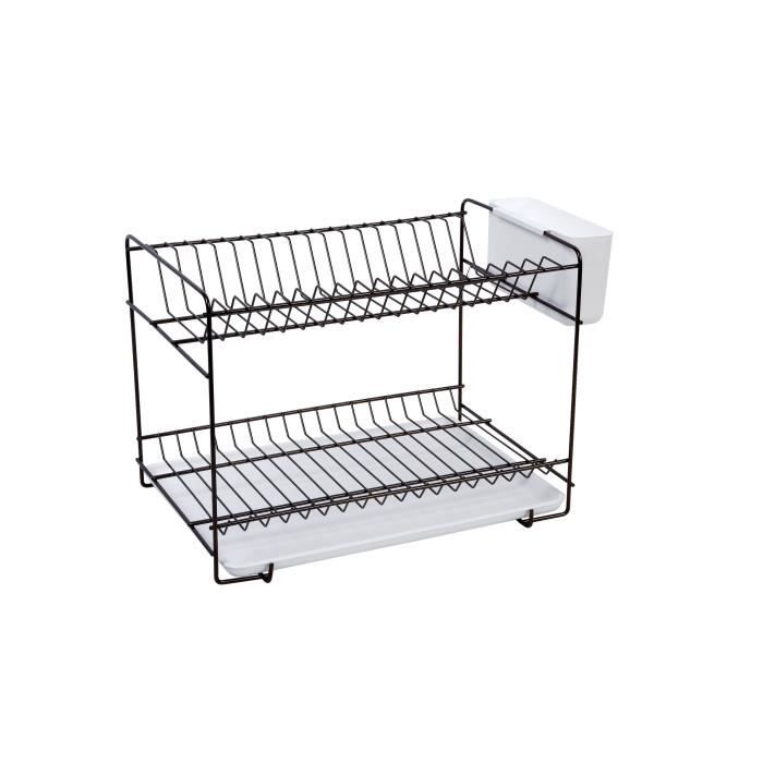 Égouttoir À Vaisselle Vintage - SAUVIC - Bronze - 38,5 X 25 X 12 Cm - 2 Niveaux - Bac De Récupération D'eau