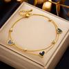 18K Gold Plated Layered Black Enamel Heart CZ Anklet, Dainty Double Chain Foot Bracelet for Women, Trendy Jewelry