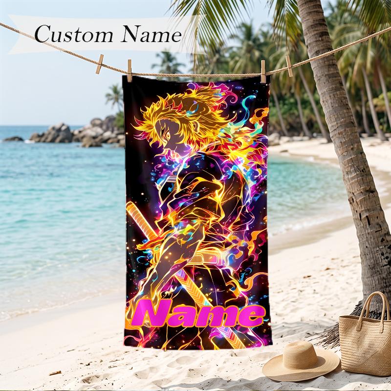 Kyojuro Custom Name Printed Beach Towel Personalized Soft Towel For Swimming Beach Travel