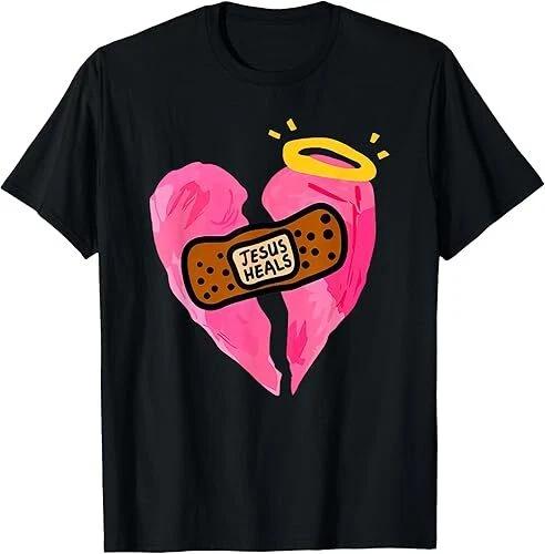 Jesus Heals Broken Heart print bandages bandaids T-Shirt Made In USA XS