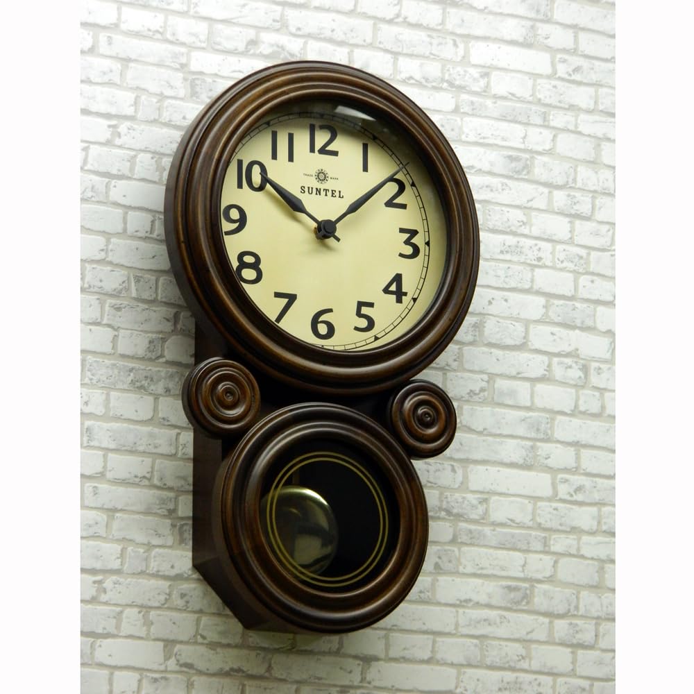 Santeru QL676-A, Made in Japan, Mini Daruma Pendulum Clock (Arabic Letters), Antique Brown