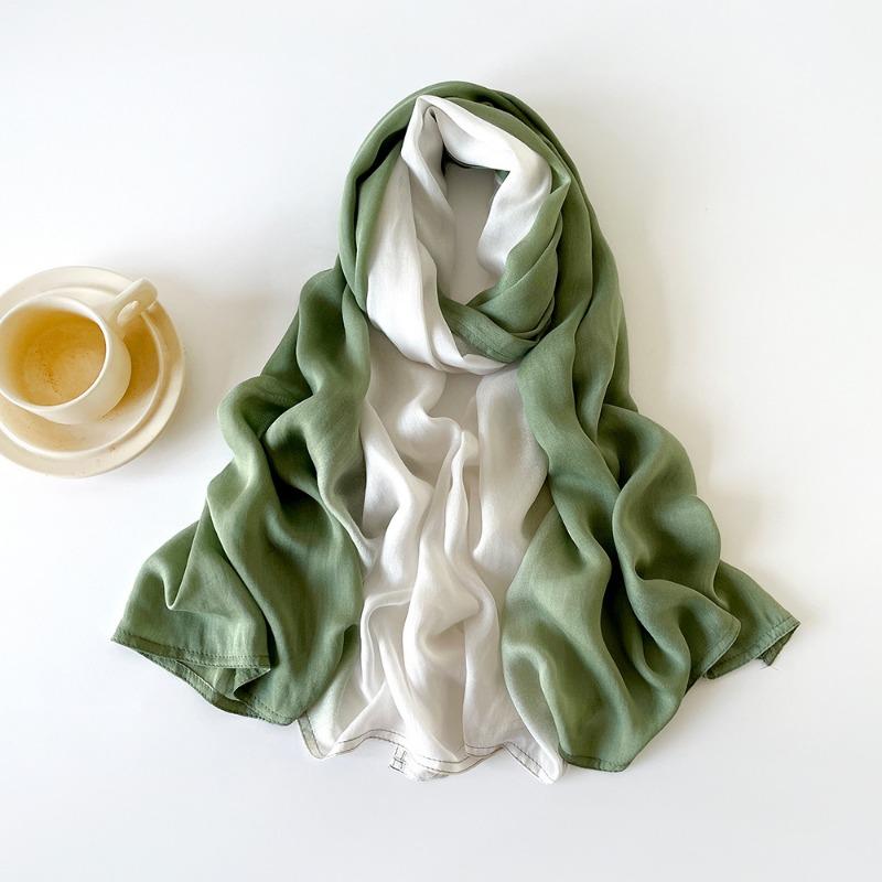 New retro cotton and linen scarf rainbow color gradual change scarf solid color silk scarf shawl women's versatile pleated silk scarf