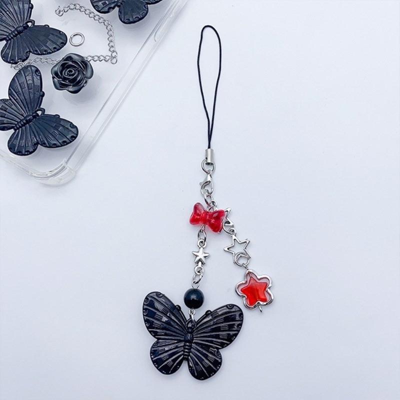 Bowknot Butterfly Heart Phone Charm Straps Car Keys Hanging Pendants Y2K Bag Decoration Lanyard Purse Accessories