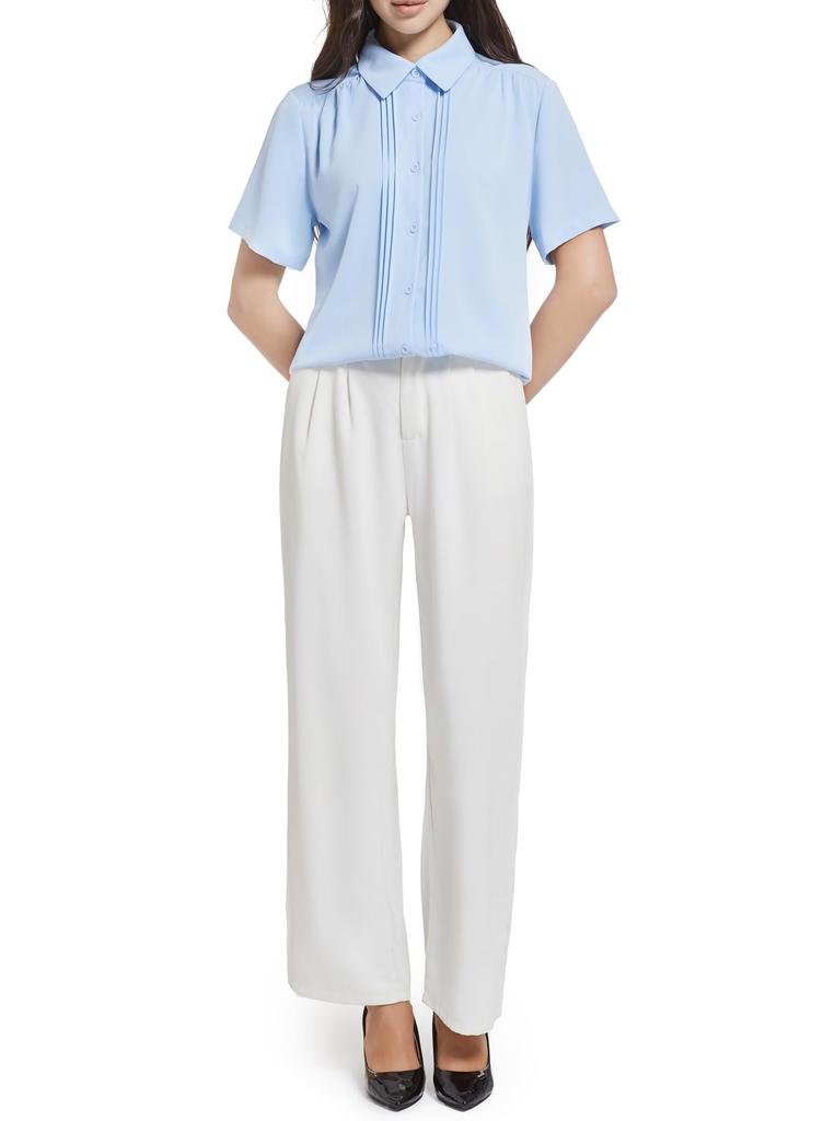 SPRING SEAON Short Sleeve Pintuck Plus Loose No Everyday Deodorizing Light Size M Women's Blouse, Size, Summer, Fit, Iron, Office, Casual, Wear,