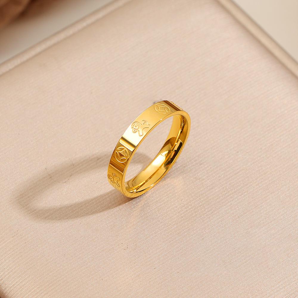 Gold-Plated Titanium Steel Ring: High-Color Retention, Smooth Surface, Fashionable Band for Men and Women