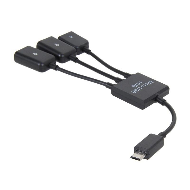 Micro USB OTG Hub Expansion Dock: One-to-Three Splitter with Power Supply for Mobile and Tablet.