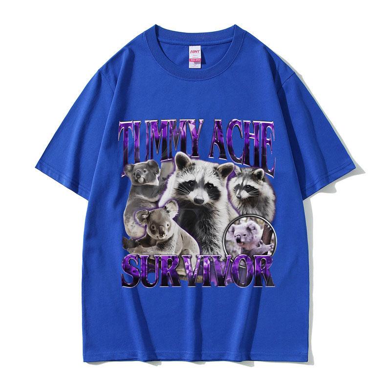 Tummy Ache Survivor Vintage Raccoon Funny Meme Tshirt Unisex Women Casual Cotton Oversized Streetwear Unisex Vintage Short Sleeve