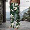 Men Plus Size Pink Cherry Blossom Printed Drawstring Waist Side Pockets Straight Leg Full Length Beach Pants