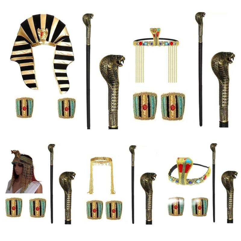 Pharaoh Hat Cosplay Headdress Sceptres Headwear for Girl Halloween Hair Hoop Cosplay Egyptian Snake Hair Hoop