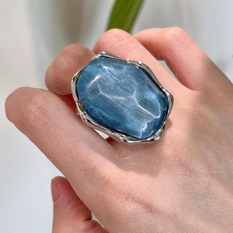 

Luxury Vintage Irregular Metal Resin Earrings Rings for Women European American Personality Exaggerated Elegent Jewelry Set
