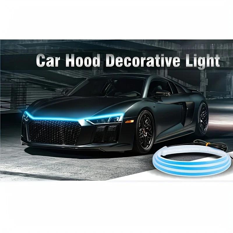 1pc Led Car Hood Lights Sequential Scan Universal Headlight Strip Car Decorative Atmosphere Lamp DRL Auto Daytime Running Lights