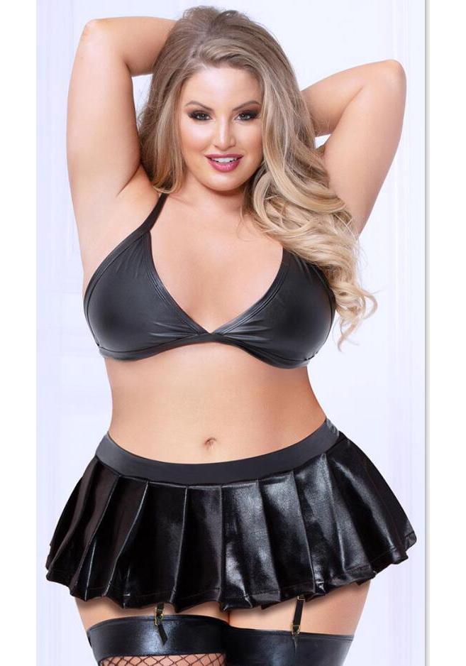 European & American Plus Size Patent Leather Erotic Lingerie Set - Passionate Temptation