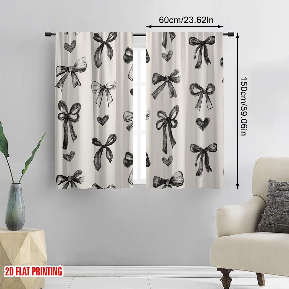 2D Flachdruck 2 Stück Fenstervorhänge Schwarze Schleife Langlebiges Polyester Ohne Strom Familienfeier für Klassenzimmer Büro