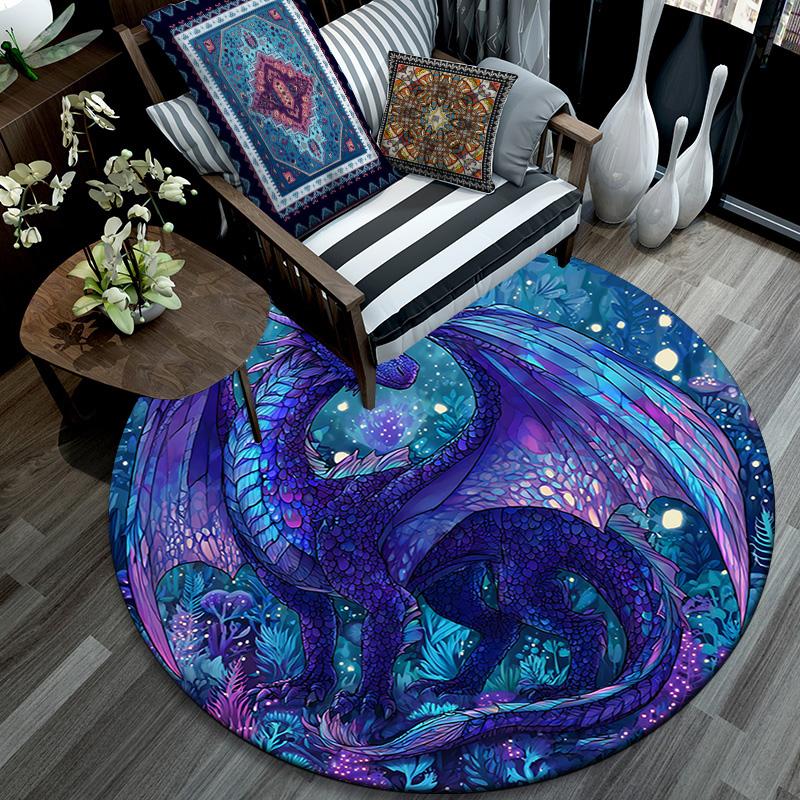 Purple Dragon Round Area Rug,Carpet Rug for Living Room Bedroom Sofa Playroom Decor,Non-slip Floor Mat