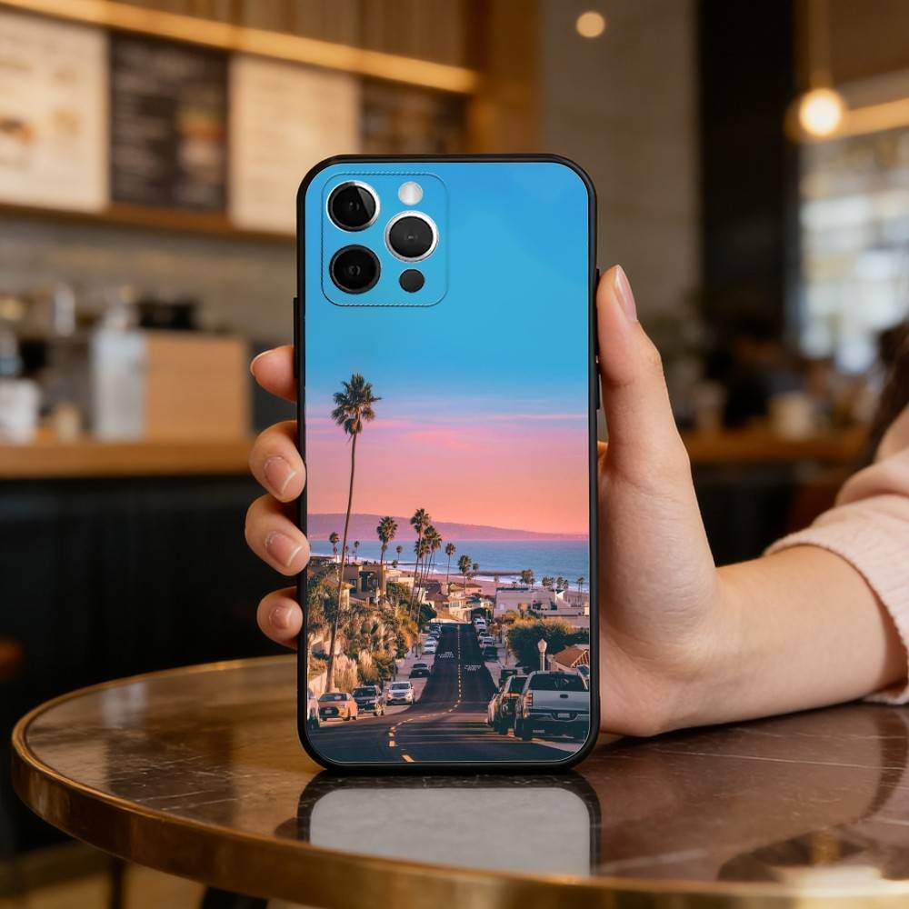 Kalifornien Reise Los Angeles Handyhülle Für iPhone 17,16,15,14,13,12,11 Plus,Pro Max,Weiches Silikon Schwarze Hülle