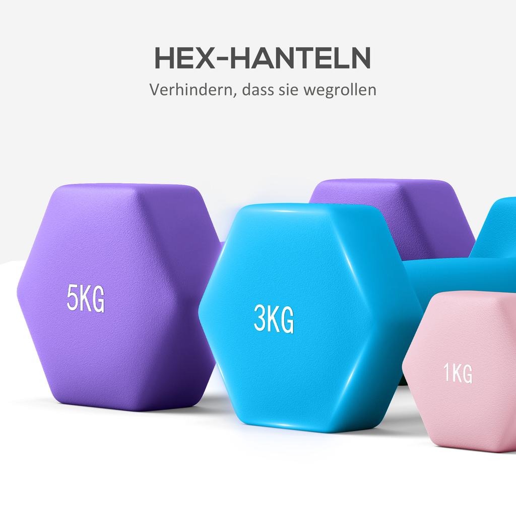 Dumbbells Set with Storage Rack, 2 X 1kg, 2 X 3kg, 2 X 5kg, Pink