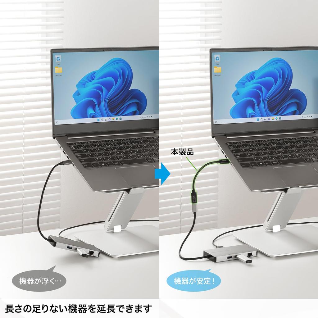 SANWA SUPPLY USB 5Gbps Extension Cable Type-C (PD100W, 0.1m) KU-5GCCP100EN01