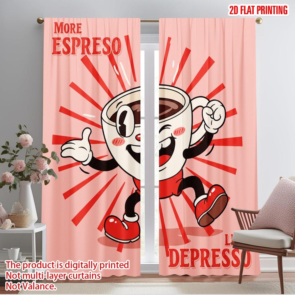 

2pcs 2D flat printing Window Curtains More Espresso Less Depresso Polyester Without Electricity Seasonal Party & Holiday Decor 52.50×116.00 CM 2pcs