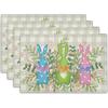 Cute Bunny Placemats Spring Floral Table Decor Dinner Mat Non-Slip Heat Resistant Tableware Pad for Kids Room Tea Party Decor