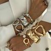 Fashion Diamond Imitation Pearl Spring Bracelet, Textured Metal Double Ring Twist Wide Bracelet