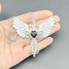 Y2K Gothic Angel Cross Necklace with Watercolor Rhinestones and Wing Accents