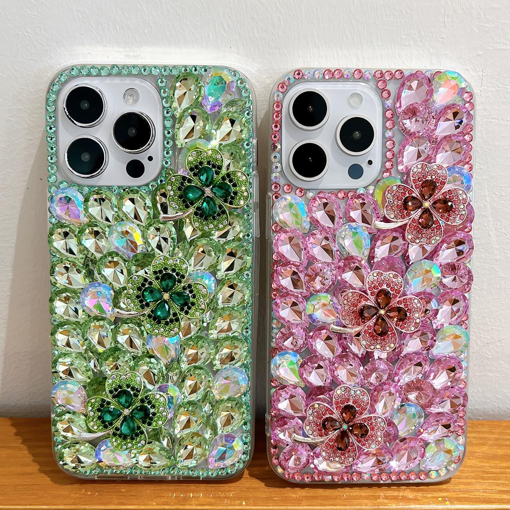 Glitter Rhinestone Clover Flower Crystal Diamond Bling Sparkle Case For Samsung Galaxy A57 A37 A56 A36 A26 A55 A35 A25 A54 A34 A24 A52 A72 4G 5G