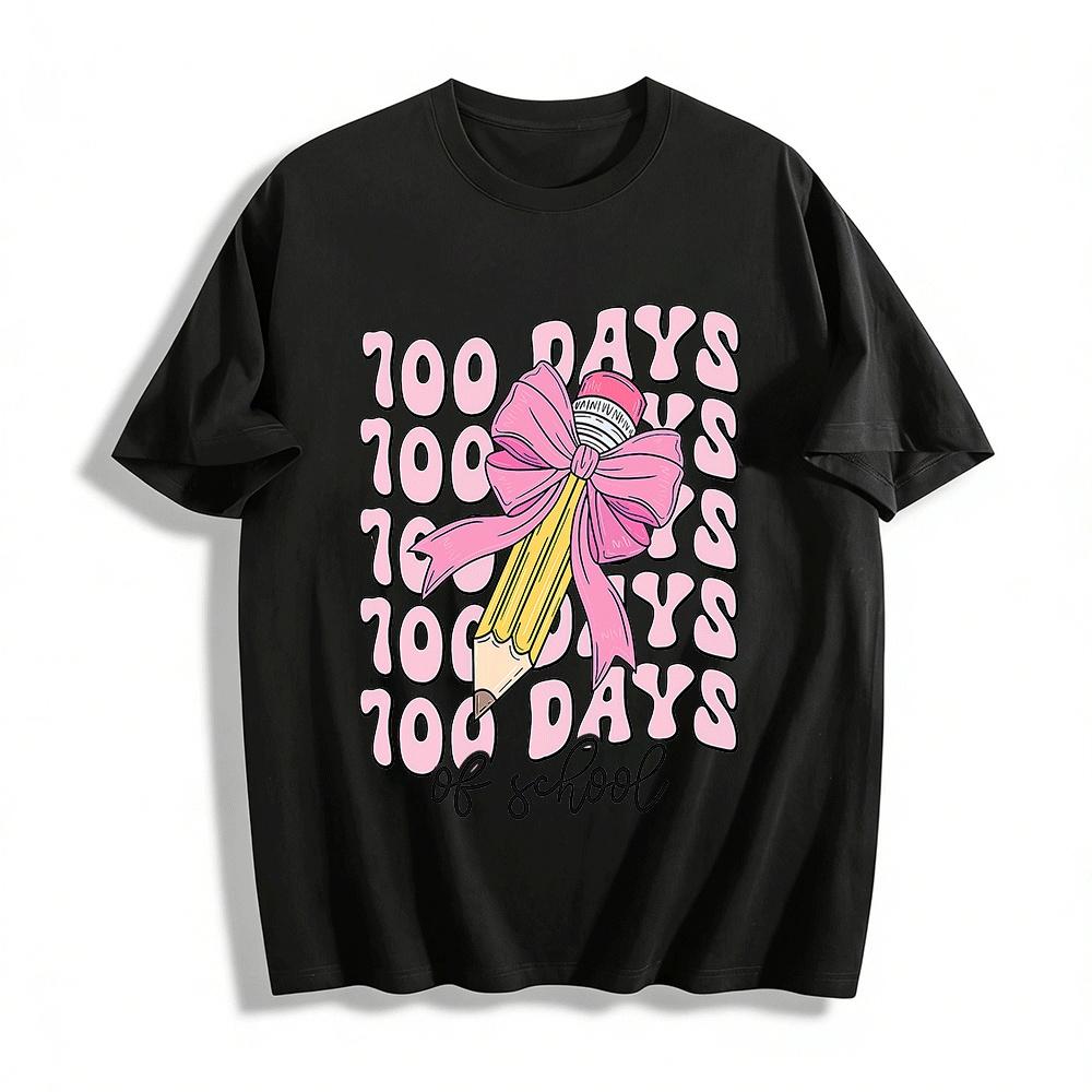 Cute 100 Days of School Pencil Bow Print Top Pure cotton T-shirt XXS
