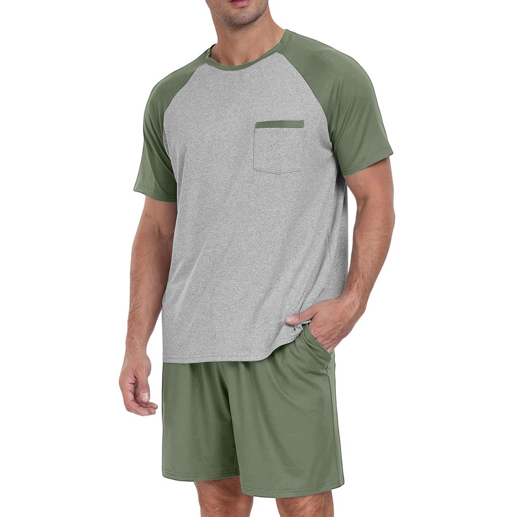 Herren Freizeit Farbpassendes Kurzarm-Shorts-Set