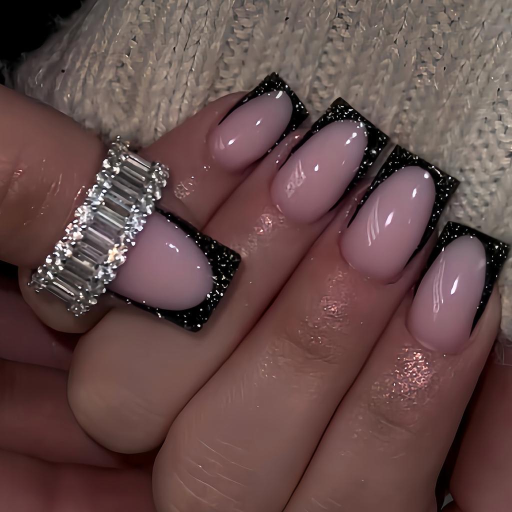 24Pcs Handmade Short Square Press On Nails Gradient White Edge Nude French Tip Fake Nails