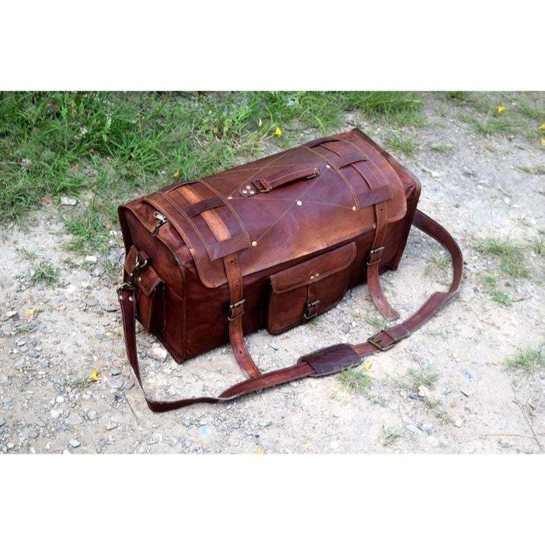 Pánská cestovní zavazadla Ručně vyrobená vintage taška na víkend z kozí kůže Duffel Brown