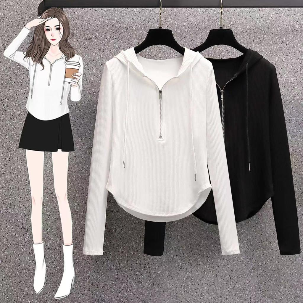 Drawstring Hooded T-shirt for Women In Autumn New Style, Loose and Slim and Versatile Design Base Top