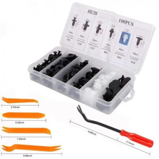 100 PCS Box 6 Size Bumper Fender Liner Push Type Retainer Clips 5Tool for Nissan