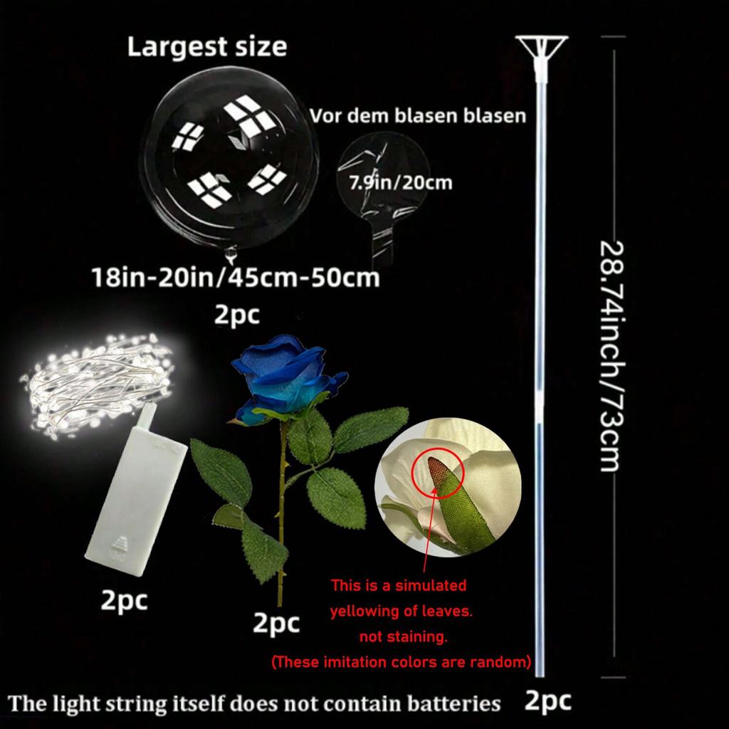 2 Led Light-Emitting Transparent Rose Balloons (Excluding Inner Electricity) Suitable for Wedding, Birthday, Valentine's Day