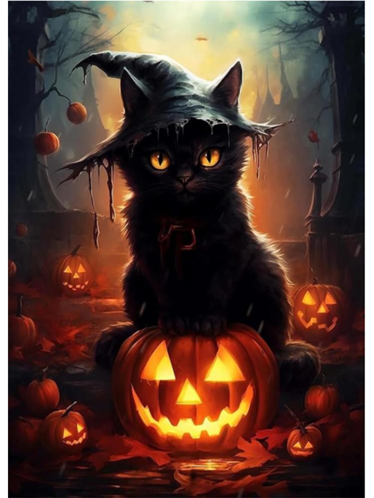 New Diamond Drawing 5DDIY Square/Round Diamond Mosaic Pumpkin Cat Jewelry Embroidery Halloween Picture Home Decoration Gift