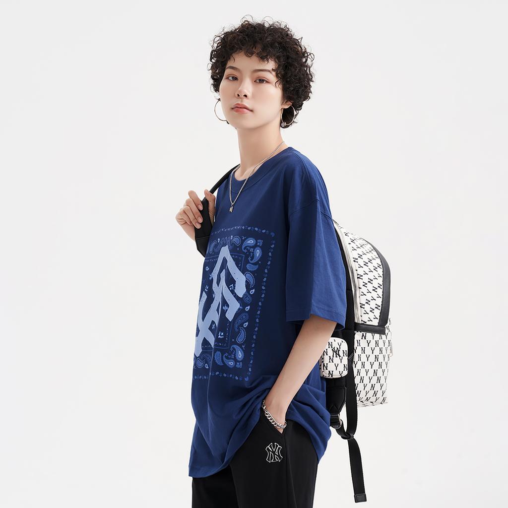 New MLB Set In Sleeve T Shirt Unisex Navy Blue 3ATSI0133-14NYS