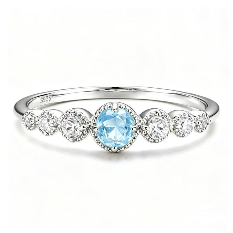 S925 Silver Zodiac Ring with Yellow Crystal, Sapphire, and Multi-colored Gemstones - Versatile Stackable Design.