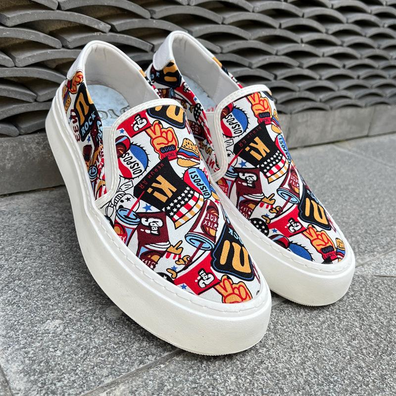 Summer New Men's Graffiti Printing Pattern Canvas Shoes Breathable Casual Slip On Walking Sneakers Footwear Flats