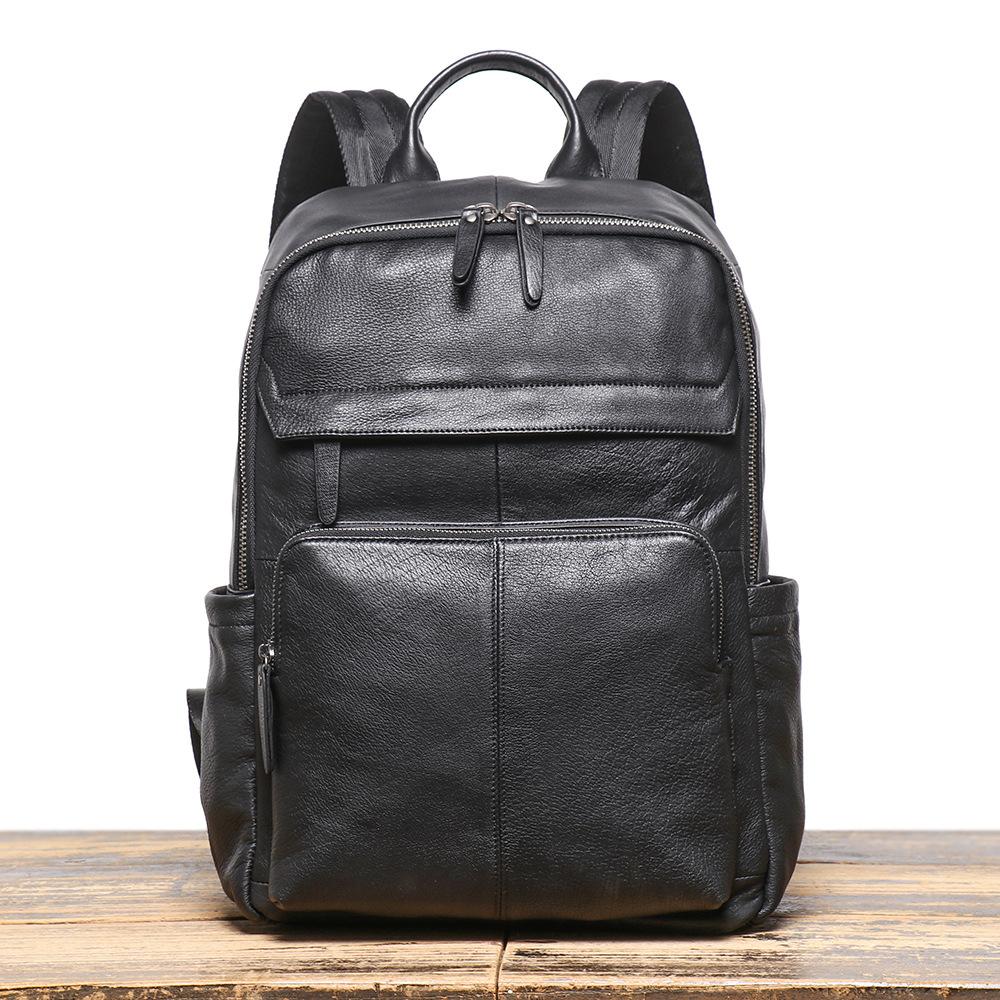 Men S Leather Backpack First Layer Cowhide Travel Bag Large Capacity Computer Bag Business Travel Luggage Backpack чёрный