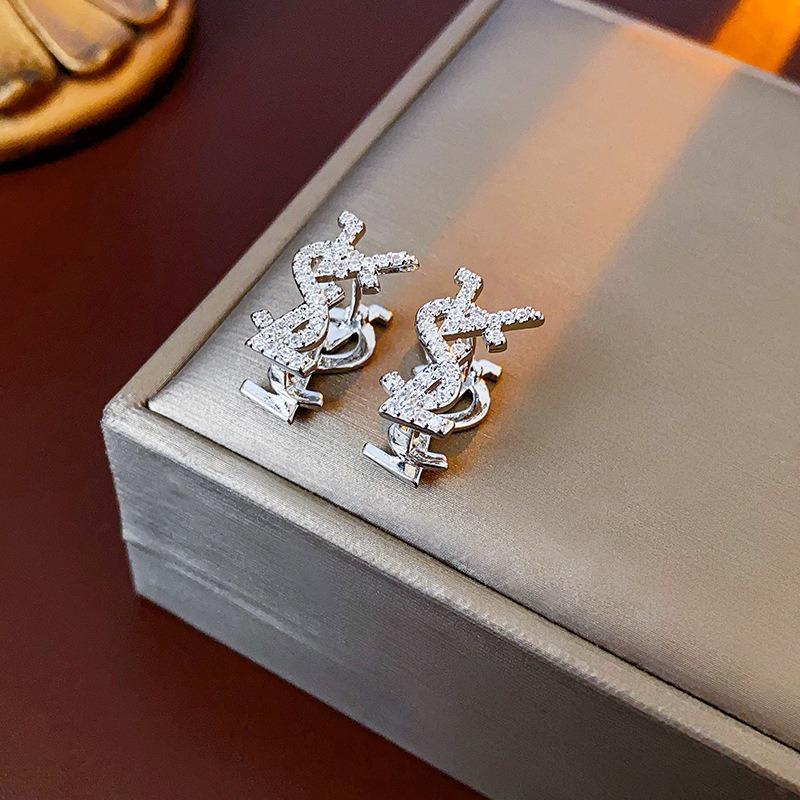 Silver Needle Multi-layer Letter Twill Zircon Pearl Earrings Medieval Vintage Light Luxury Stud Earrings Versatile Earrings