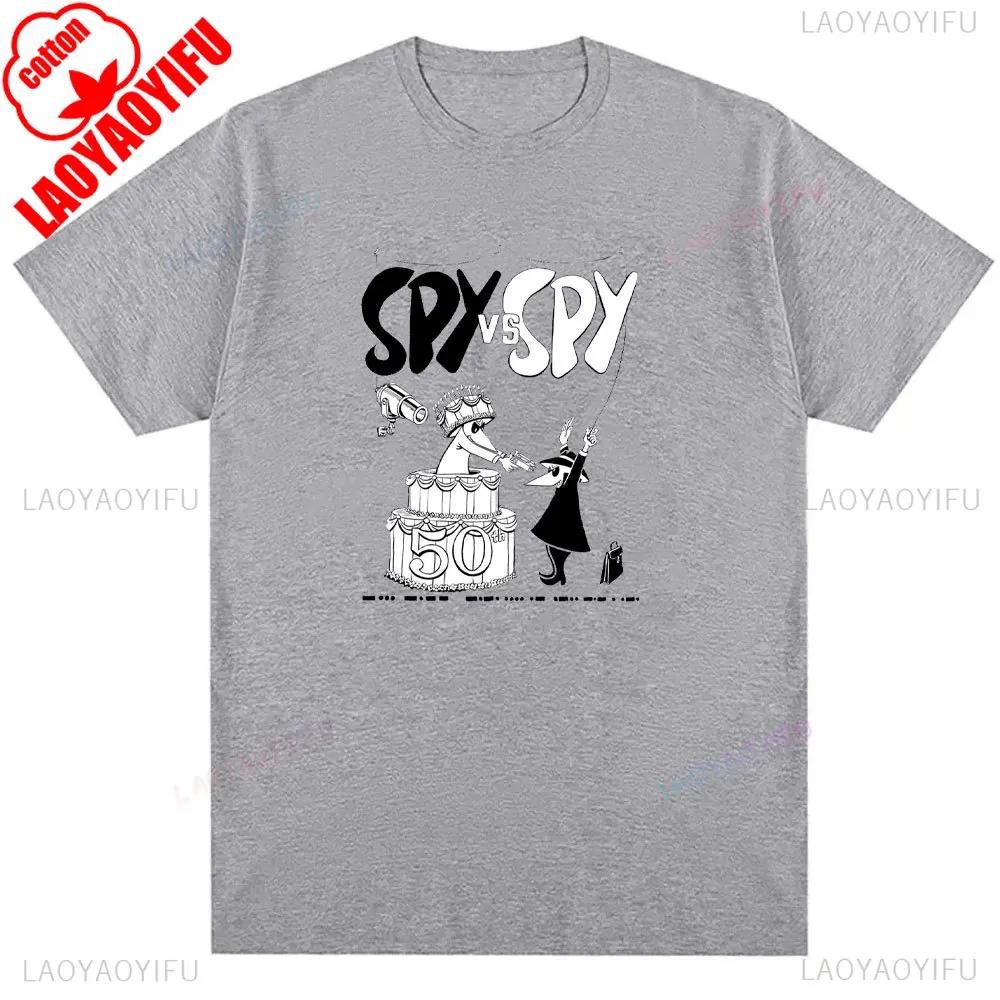 Retro 80s Spy Vs Spy Cartoon Graphic Cotton T Shirt Mens Summer Crew Neck Funny Humorous Vintage Style Fashion Print Tee Shirt