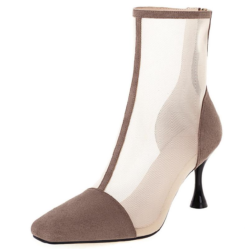 

Summer Mesh Ankle Boots For Women Zipper High Heels Short Boot Luxury Dance Party Shoes Ladies Black Beige New Footwear 39 абрикосовий