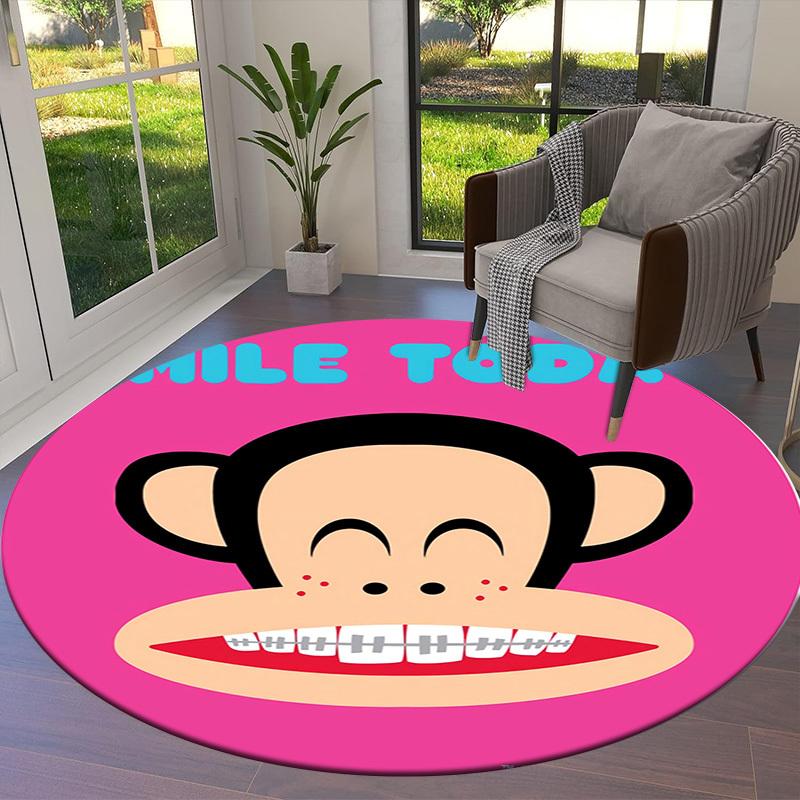 1pc Smile Today Monkey Round Carpet, Made of Polyester,Perfect for Decorating Office Chairs, Living Rooms,Vibrant Decorative Rug