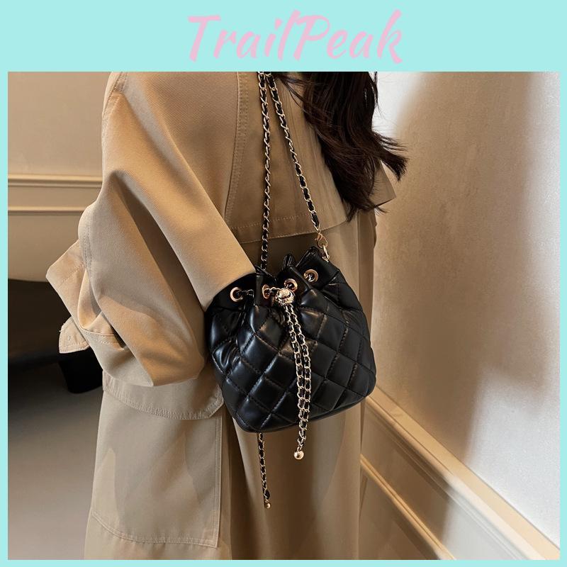 Chain Light Argyle Crossbody 2024 Luxury Drawstring Bucket Bag For Women